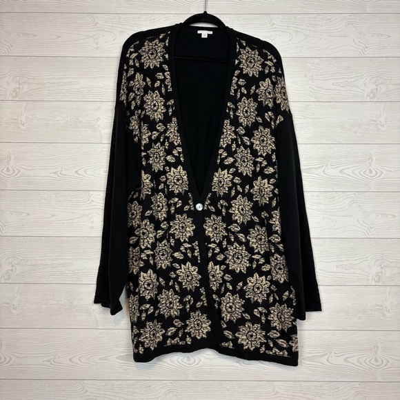 J. Jill Sweaters - J. JILL FLORAL SUNFLOWER CARDIGAN SWEATER LONG SLEEVE BLACK CREAM SIZE 4X
